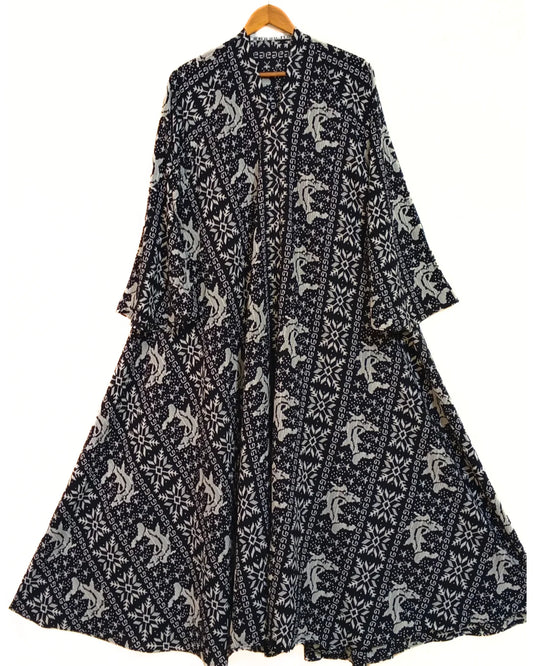Frost Pattern Front Open Long Flair Abaya