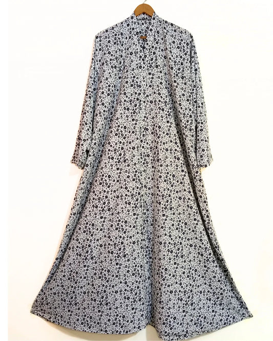 White Mist Floral Front Open Abaya