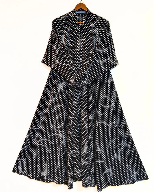 Polka Dot With Swirl Patterns Long Flair Abaya