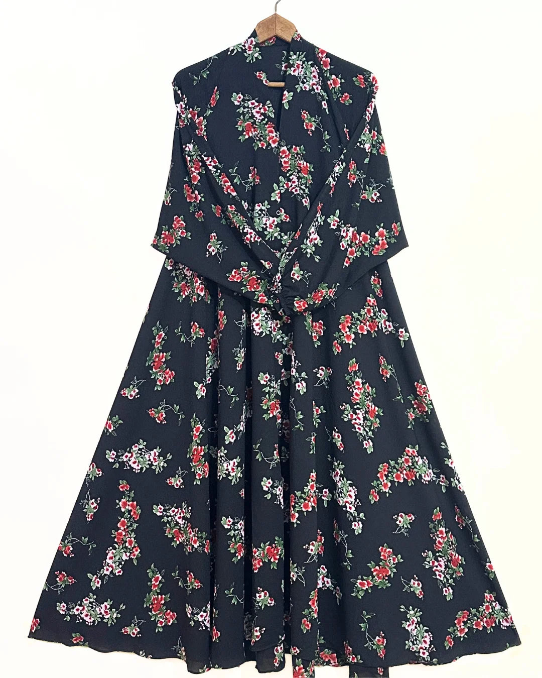 Red Vine Front Open Long Flair Abaya