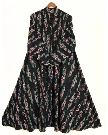 Floral Vines Front Open Long Flare Abaya