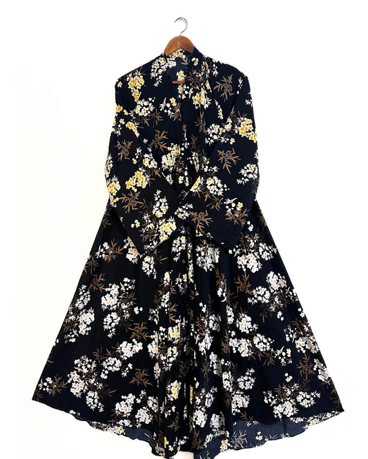 Honey Flowers Front Open Long Flair Abaya