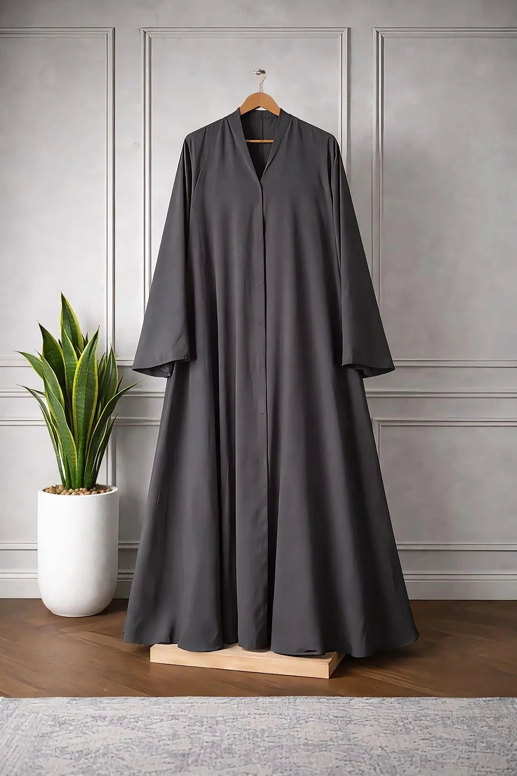 Ash Grey Front Open long Flair Nidha Abaya