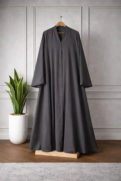 Ash Grey Front Open long Flair Nidha Abaya